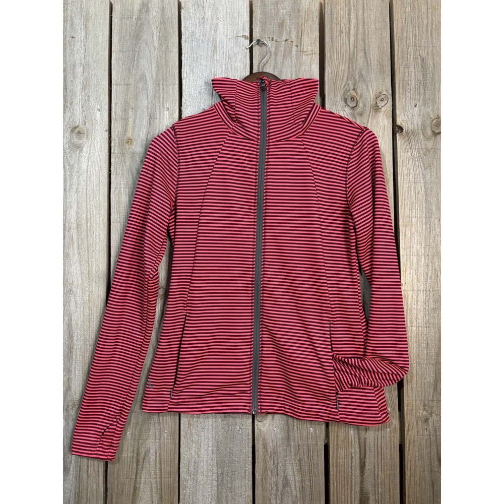 Lolë Women's‎ Medium Athletic Zip Up Jacket Red Black Stripe Fitted